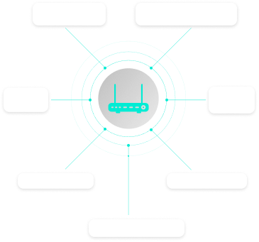 Diagram faktorů, které ovlivňují rychlost internetu jako například vzdálenost od routeru, silné zdi, mnoho připojených, používání VPN, a více."